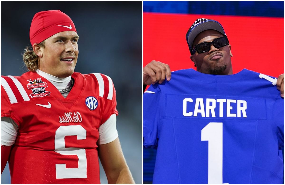 Giants QB Jaxson Dart drops 1-word reaction on Abdul Carter signing $45,300,000 rookie contract