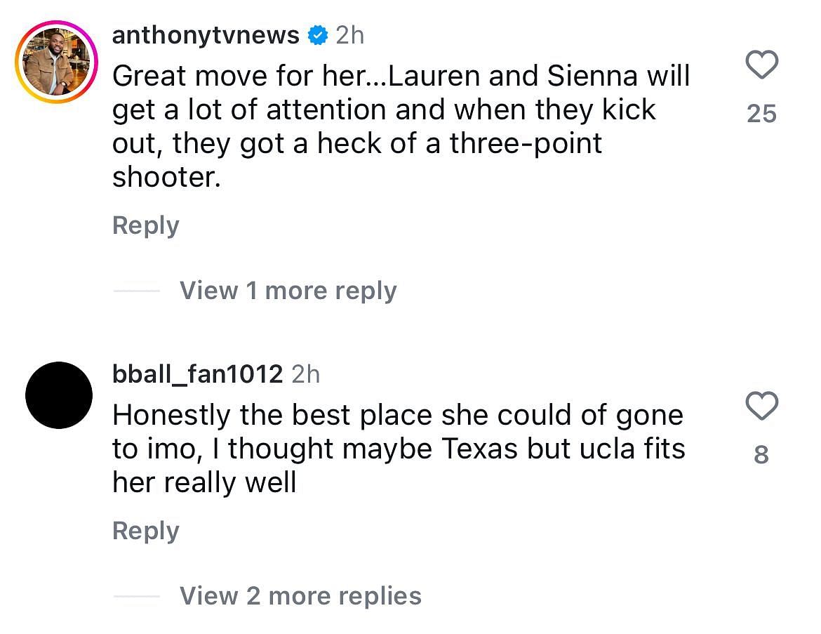 Fans say Gianna Kneepkens made a good choice going to UCLA (image credit: instagram/wch_transfers)