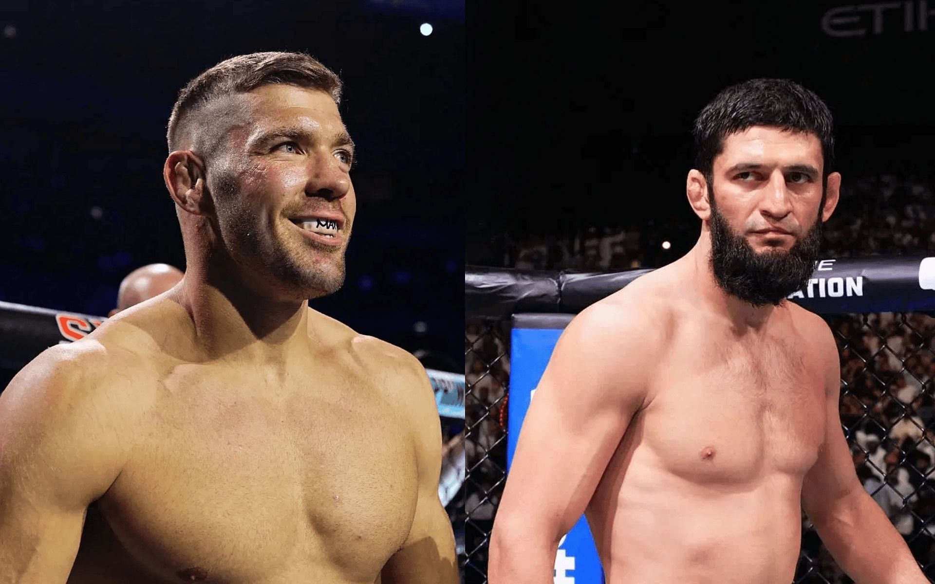 Dricus du Plessis (left) pokes fun at Khamzat Chimaev (right). [Images courtesy: Getty]