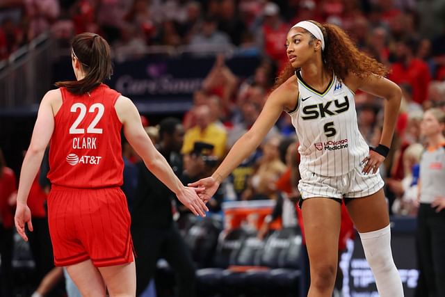 Fans accused Angel Reese of jealousy after she gave Caitlin Clark a side-eye in their game on Saturday. -- Photo by GETTY