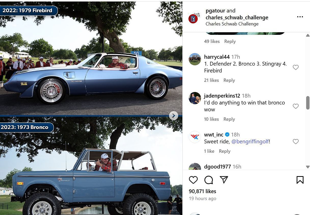 Ben Griffin&#039;s new car after winning the Charles Schwab Challenge (Image Via: IG @pgatour)