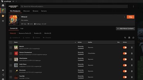 You can install the Minecraft MineColonies mod using the Curseforge launcher (Image via Sportskeeda Gaming || Mojang Studios)