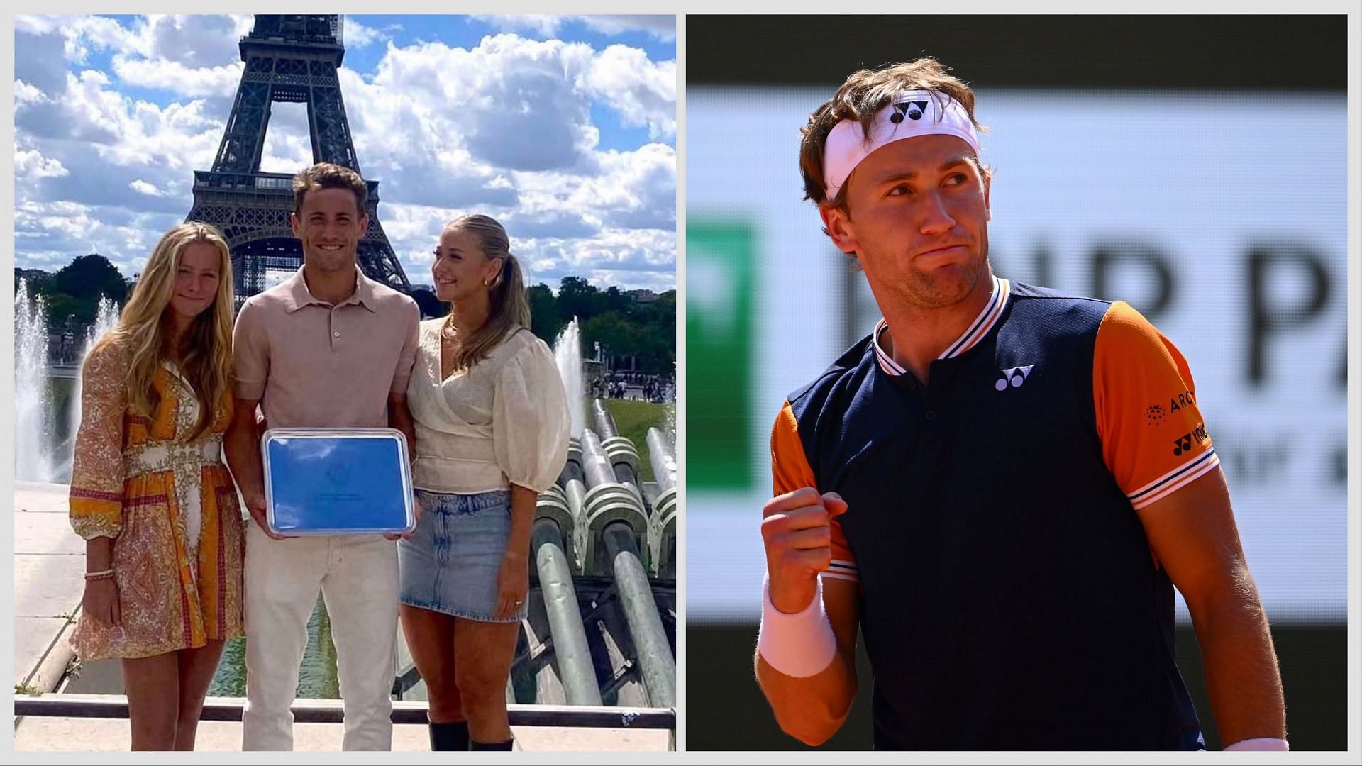 Casper Ruud with his sisters Charlotte and Caroline. Source: Instagram and Getty