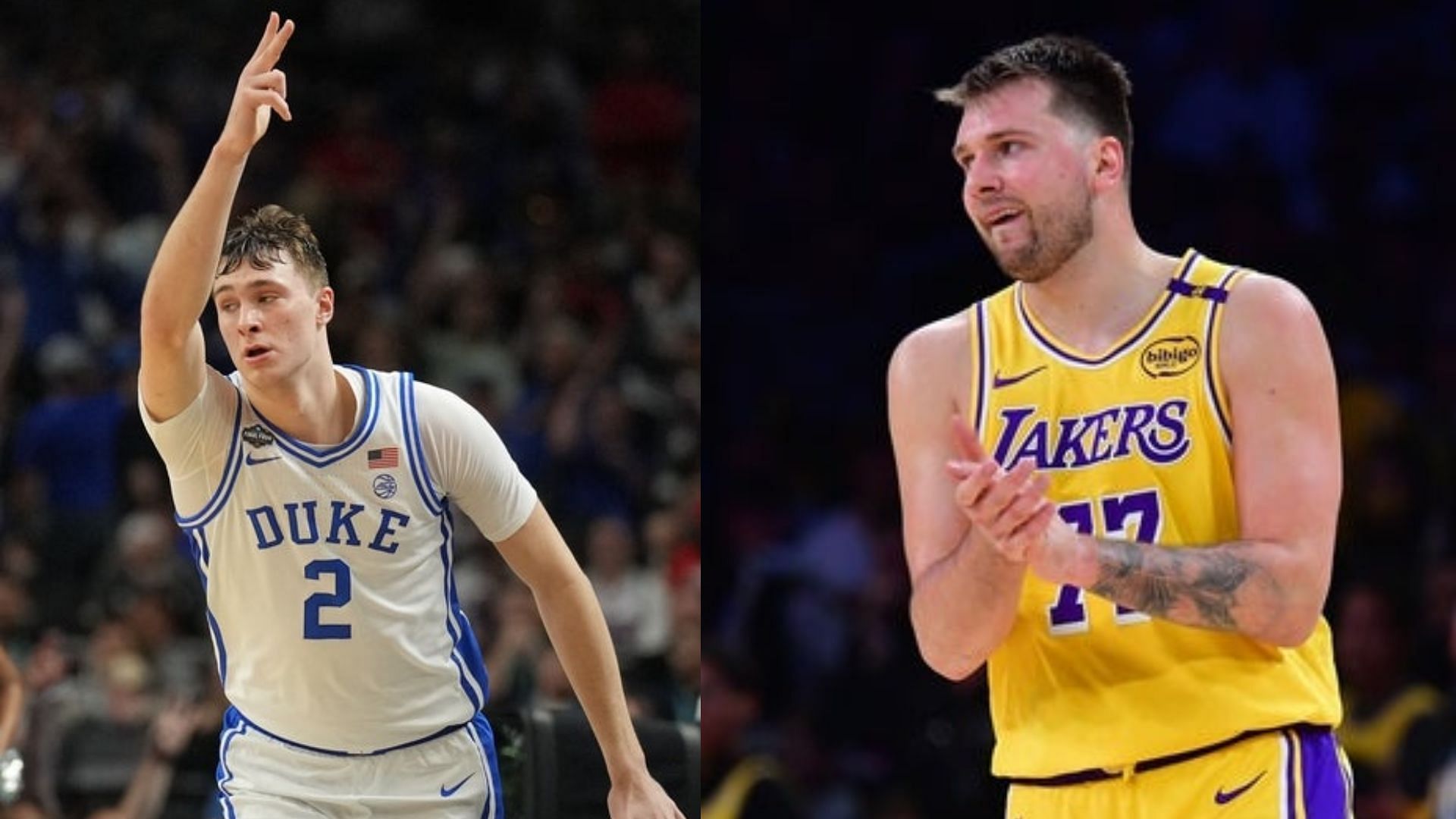 Duke guard/forward Cooper Flagg (left) and LA Lakers guard Luka Doncic (right) (Image Source: IMAGN)