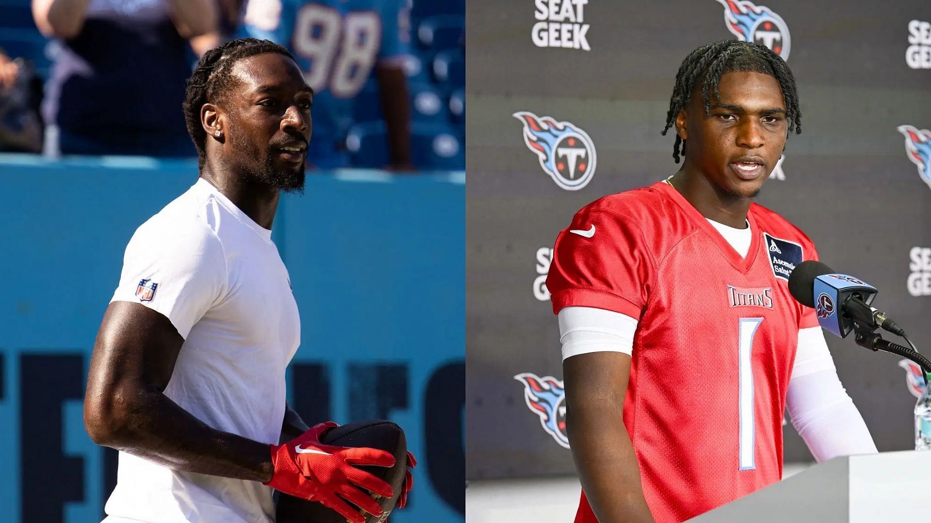 Calvin Ridley praises Cam Ward - via Getty/CMS