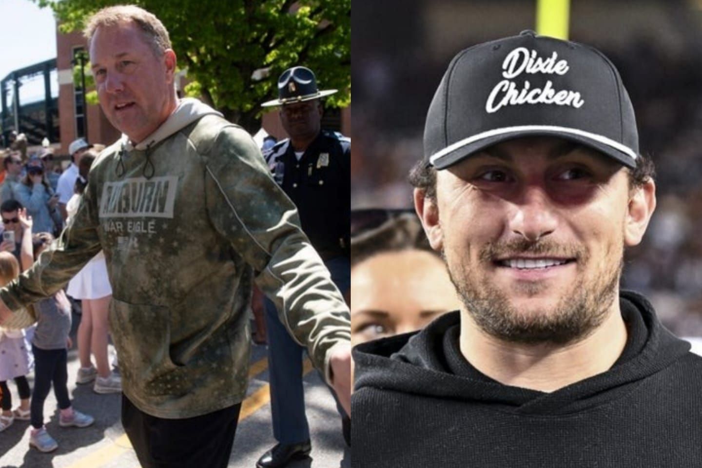 Hugh Freeze (L) Johnny Manziel (R) Image credit: Imagn 