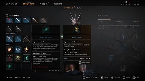 Stats for Soul Salvage spell (Image via Awaken Realms // Youtube/Simple Guides)