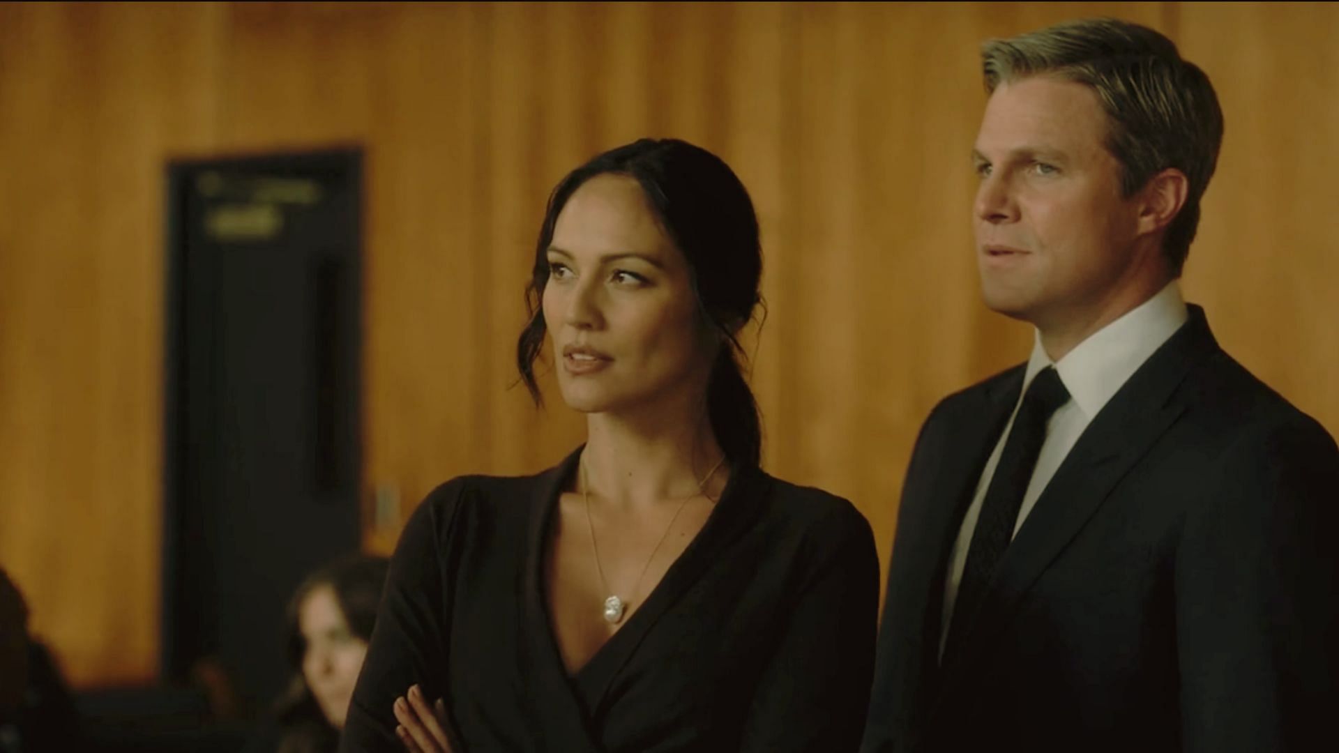Samantha and Ted team up in the Suits LA finale (Image via NBC)