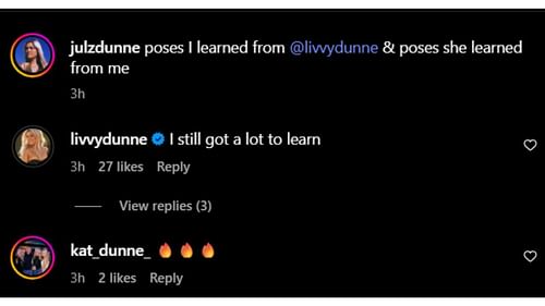 Dunne's Instagram comment.