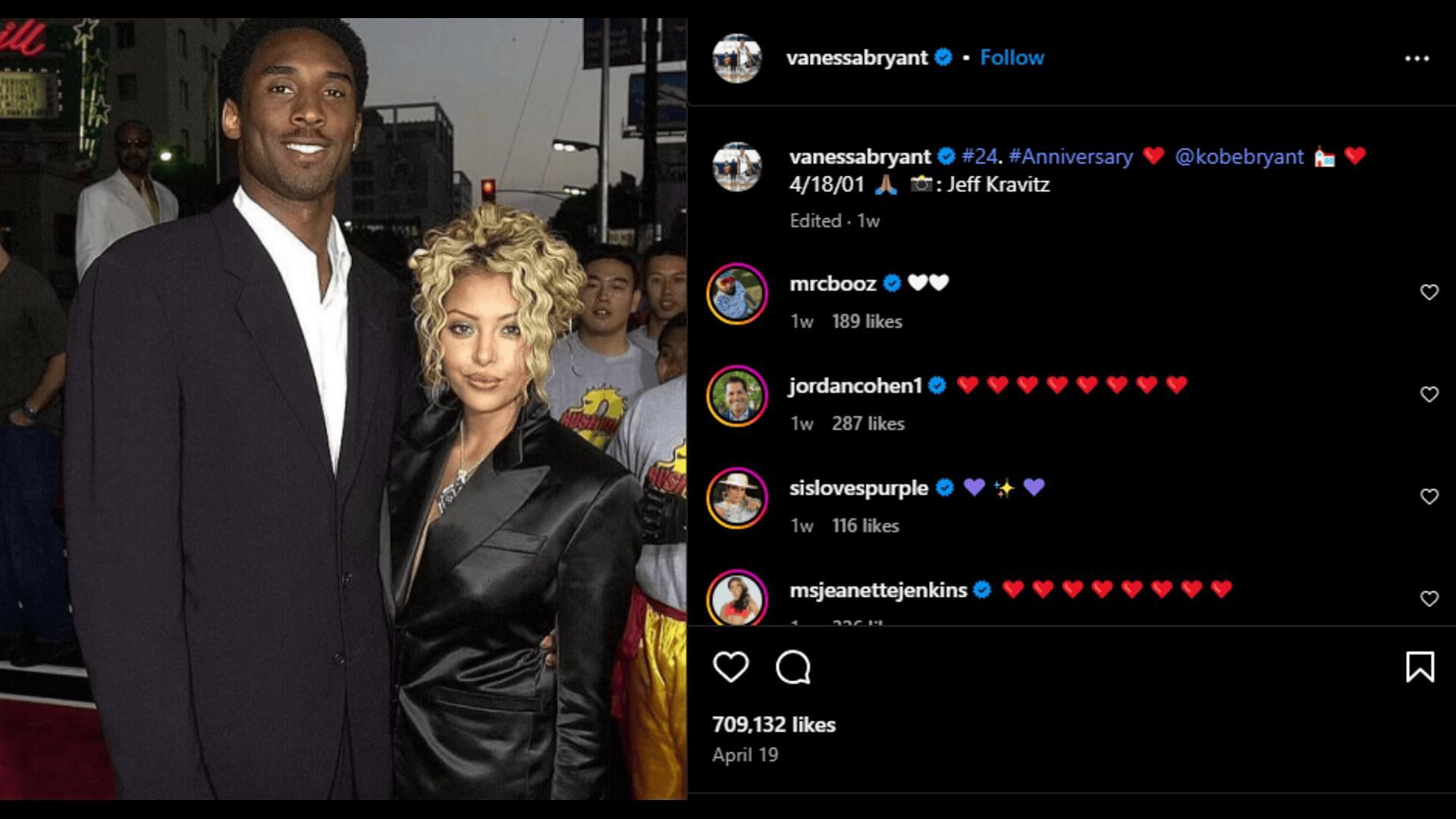Vanessa Bryant commemorates Kobe Bryant and their 24th wedding anniversary. Credit: Vanessa Bryant/IG
