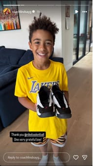 Gottlieb posted a photo of her son, Jordan Peter Martin, with a pair of Air Jordan | via @coachlindsayg/ig