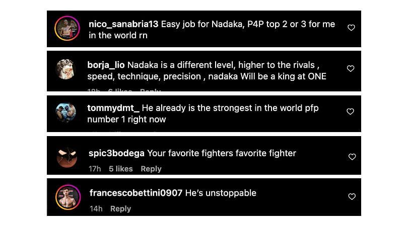 Screenshot of comments. [ONE Championship/Instagram]