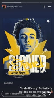 Sierra Canyon basketball HC congratulates Scottie Pippen's son Justin Pippen as he transfers from Michigan to California Golden Bears (Image: IG/sandelljones)