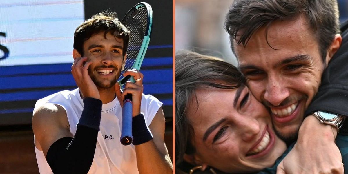 Lorenzo Musetti (left, Source: Getty), Veronica Confalonieri and Lorenzo Musetti (right, Source: Instagram/veronica.confalonieri)