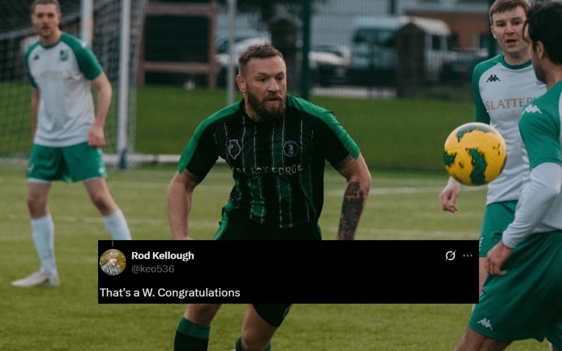 Fans react to Conor McGregor winning a soccer league. [Image courtesy: @TheNotoriousMMA on X]