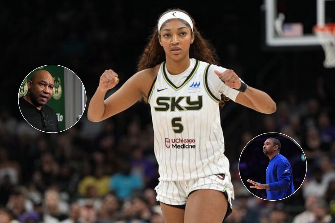 Angel Reese during a WNBA Game, Chicago Sky coach Tyler Marsh during a WNBA game against the LA Spakrs, Bucks Assistant coach Darvin Ham during a press conference