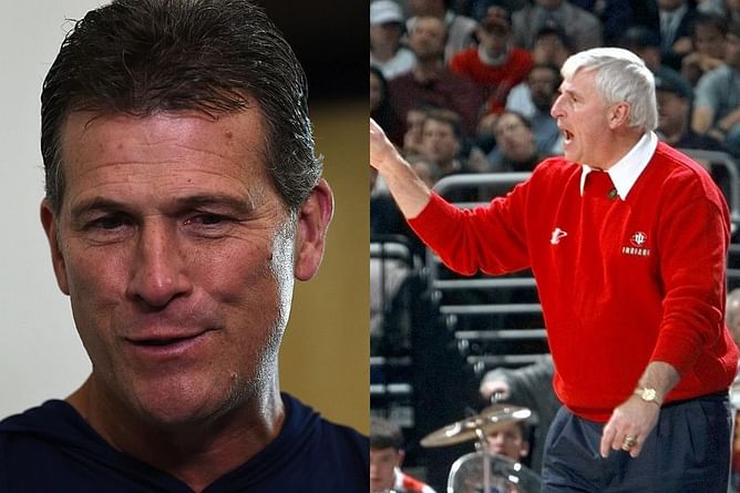 When former national champ Steve Alford teared up while recalling his memories with Bob Knight: "He taught all of us how to be better men"