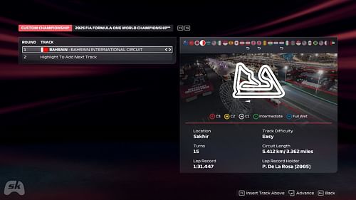 Bahrain International Circuit in F1 25 (Image via EA Sports/SK Gaming)