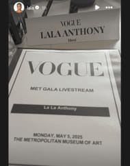 La La Anthony proudly showing off her name card ahead of the 2025 Met Gala (Source: Instagram/ lala)