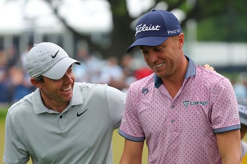 Thomas and McIlroy share a laugh during 2023 PGA Championship - Round Two - Source: Getty