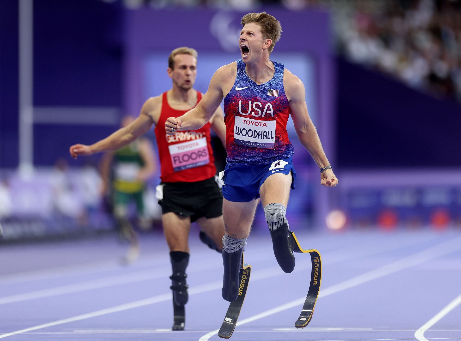 Woodhall, after winning the men&#039;s 400m [T62] at the Paralympics in 2024 [Image Source: Getty]