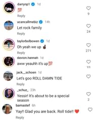 Kansas Signee Darryn Peterson reacts to Labaron Philon’s post after return to Alabama. (Image via Instagram @b1rron)