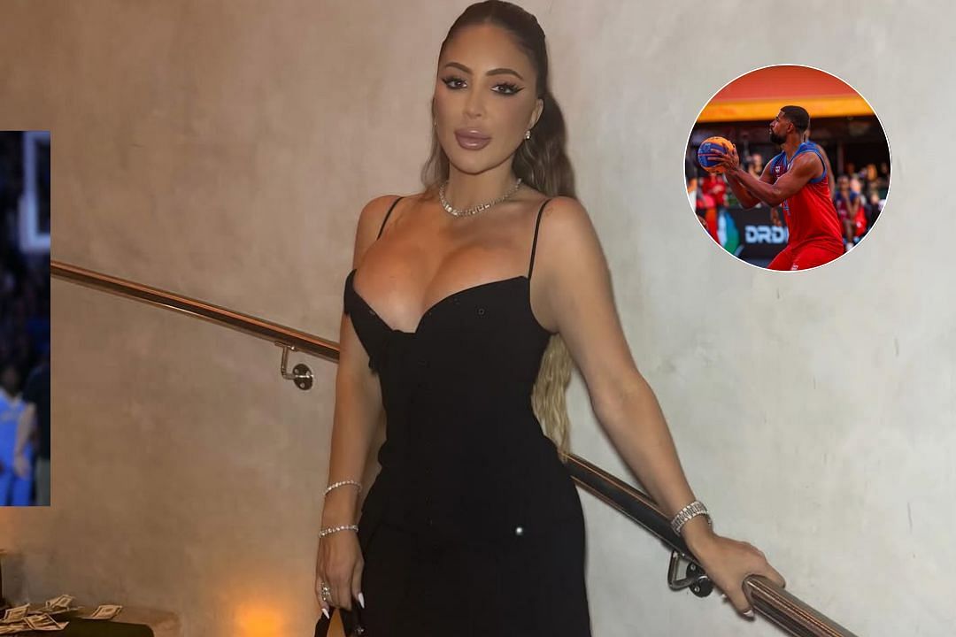 Larsa Pippen poses for a picture in an all-black dress, Jeff Coby shoots a baketball