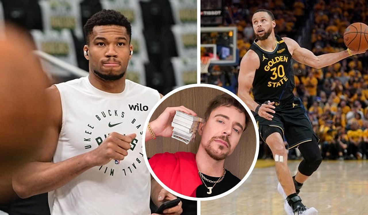 NBA fans react to Giannis Antetokounmpo and Steph Curry teaming up for new Mr. Beast video (Image credit: Imagn, @mrbeast - Instagram)