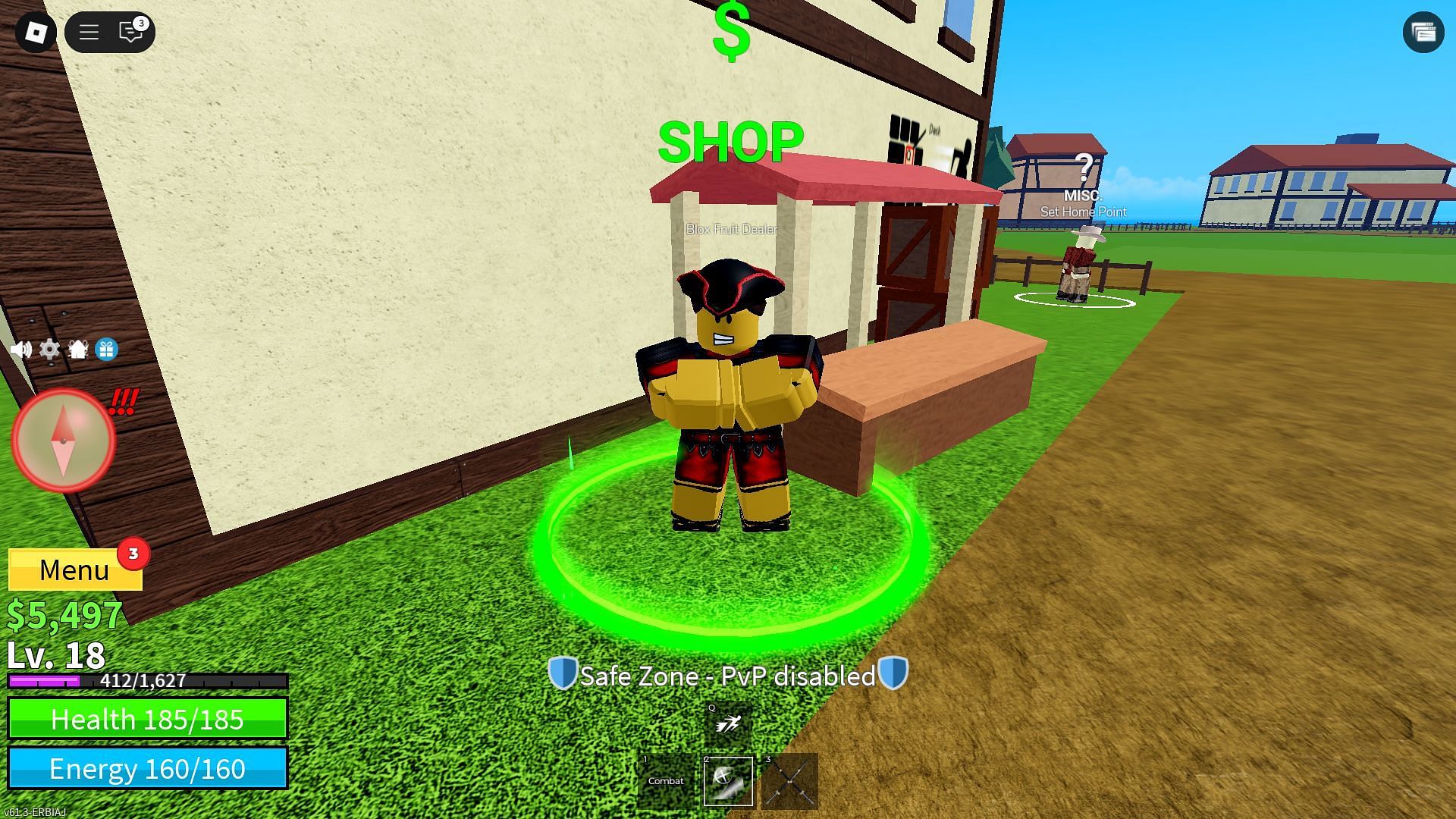 The Blox Fruit Dealer in Pirate Starter Island (Image via Roblox)