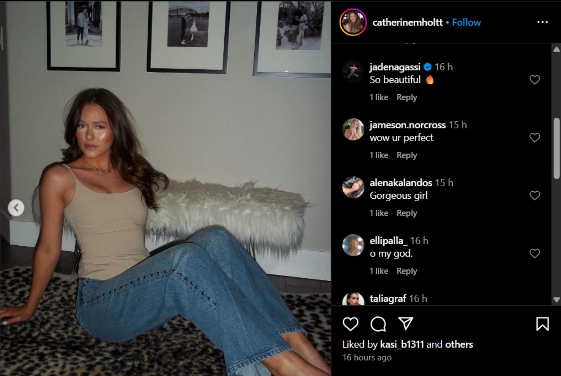 Jaden Agassi reacts to girlfriend Catherine Holt&#039;s pictures; Instagram - @catherinemholtt