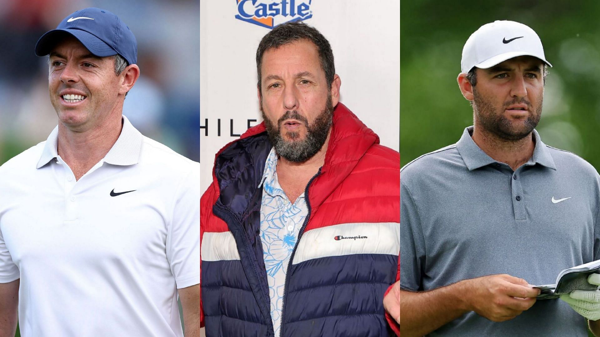 Happy Gilmore 2 star Adam Sandler, Rory McIlroy, Scottie Scheffler/Source: Getty Images