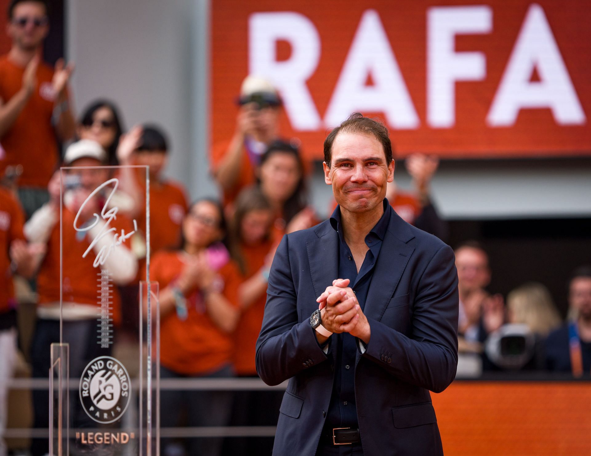 Rafael Nadal at his tribute ceremony at the 2025 French Open - Source: Getty