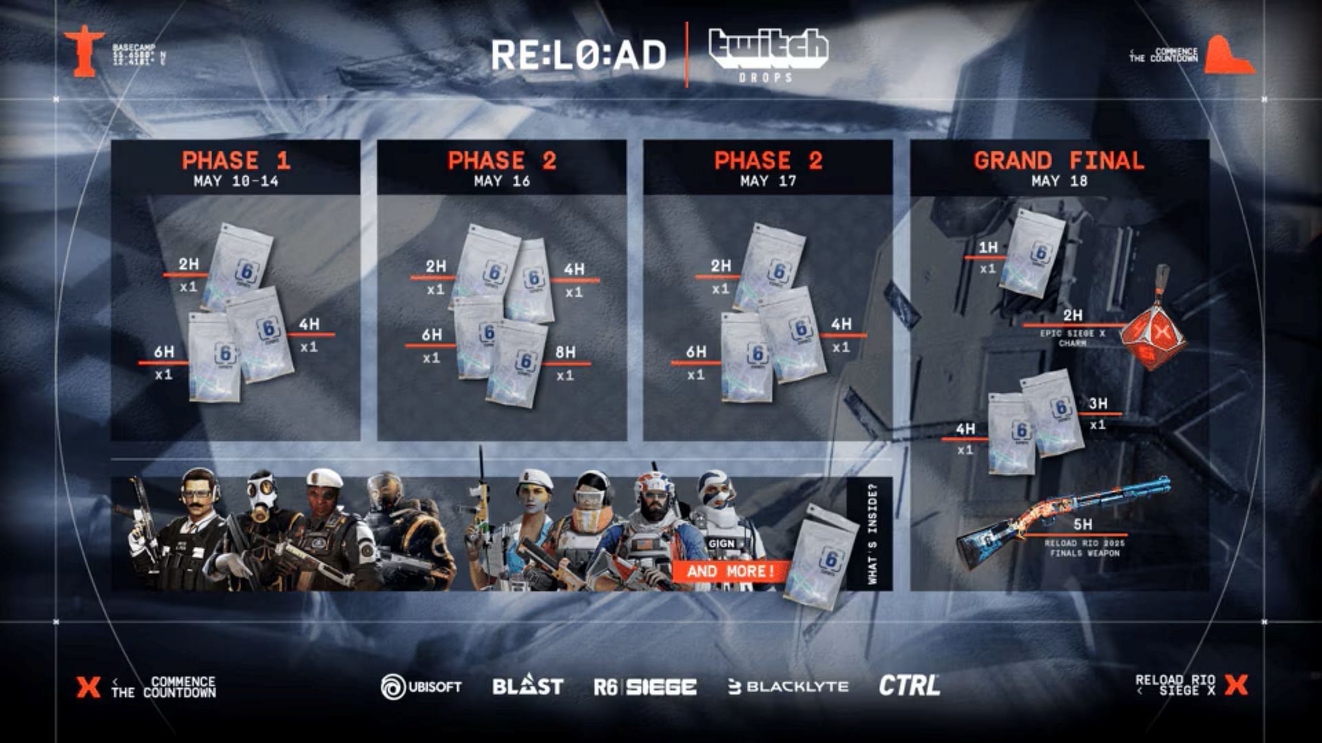 All Six Siege Year 10 Roadmap Twitch Drop rewards (Image via Ubisoft)