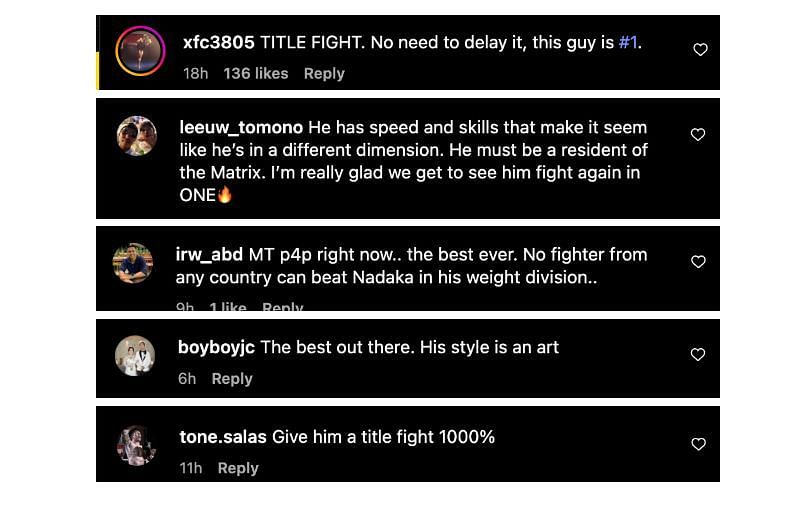 Screenshot of comments. [ONE Championship/Instagram]