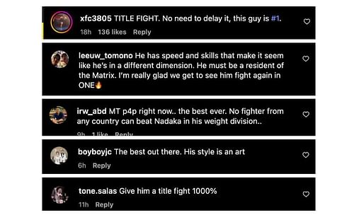 Screenshot of comments. [ONE Championship/Instagram]