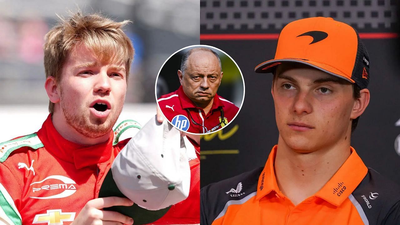 L-R: IndyCar driver Robert Shwartzman, Ferrari Team Principal Frederic Vasseur, and McLaren