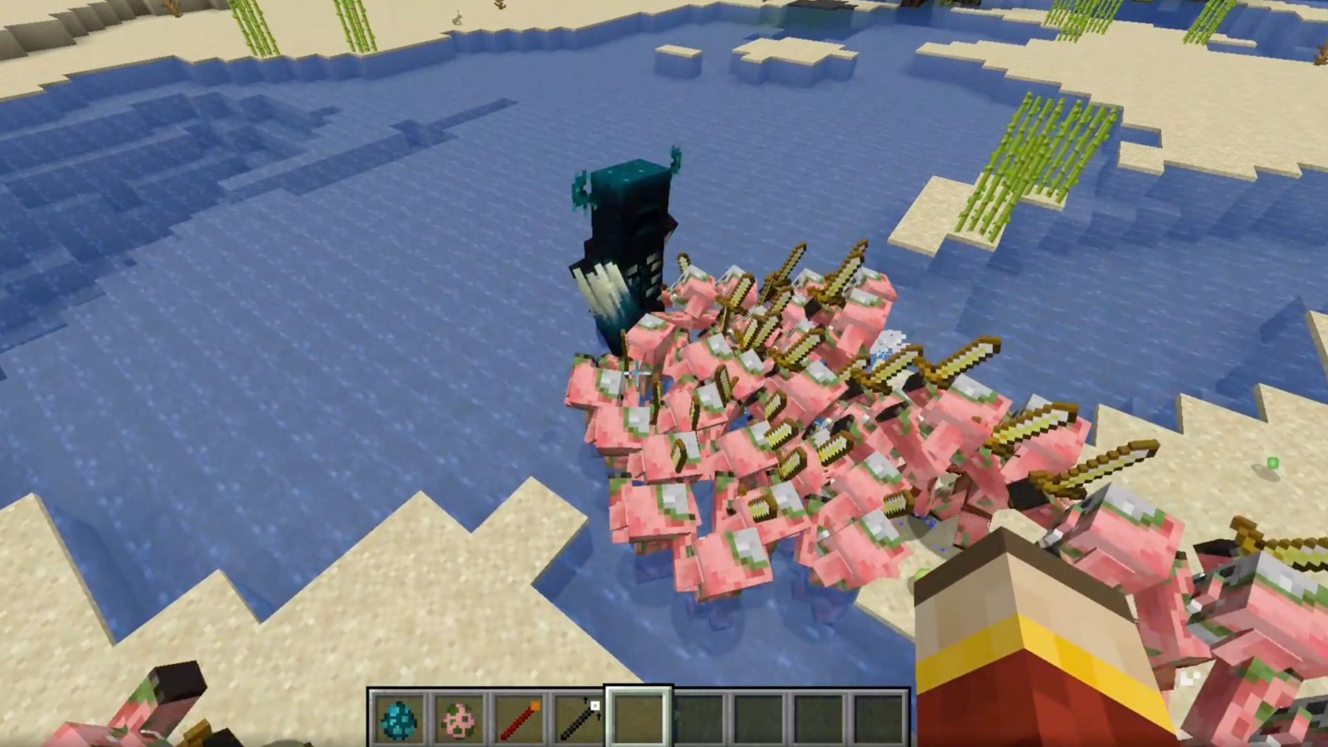 Player simulates the 100 men vs 1 gorilla trend in Minecraft but with zombified piglins and a warden