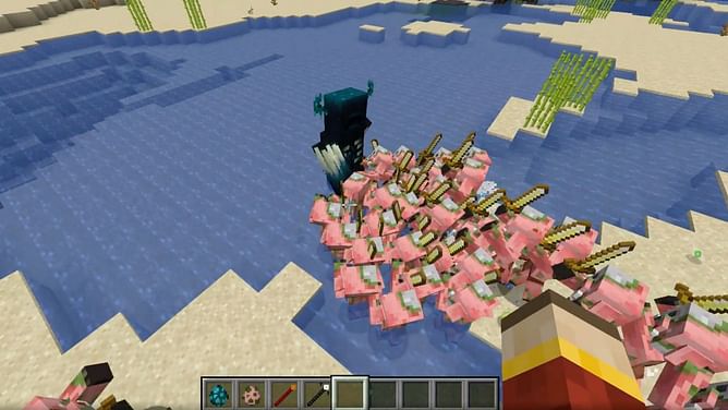 Player simulates the 100 men vs 1 gorilla trend in Minecraft but with zombified piglins and a warden