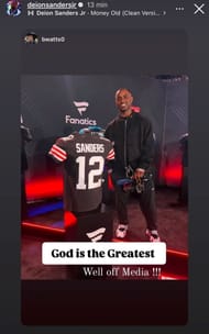 Deion Sanders Jr. during Shedeur's jersey reveal. - Source: Instagram/@deionsandersjr