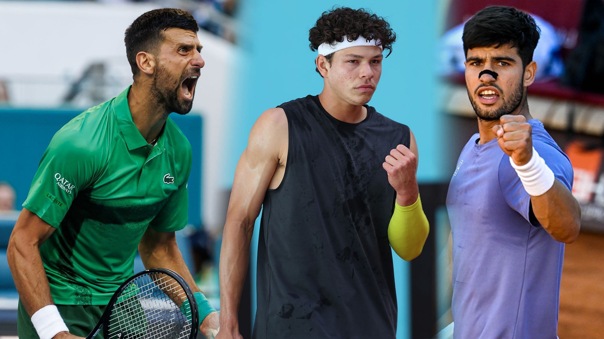 Novak Djokovic (L), Ben Shelton (C), Carlos Alcaraz (R) (Source - GETTY)