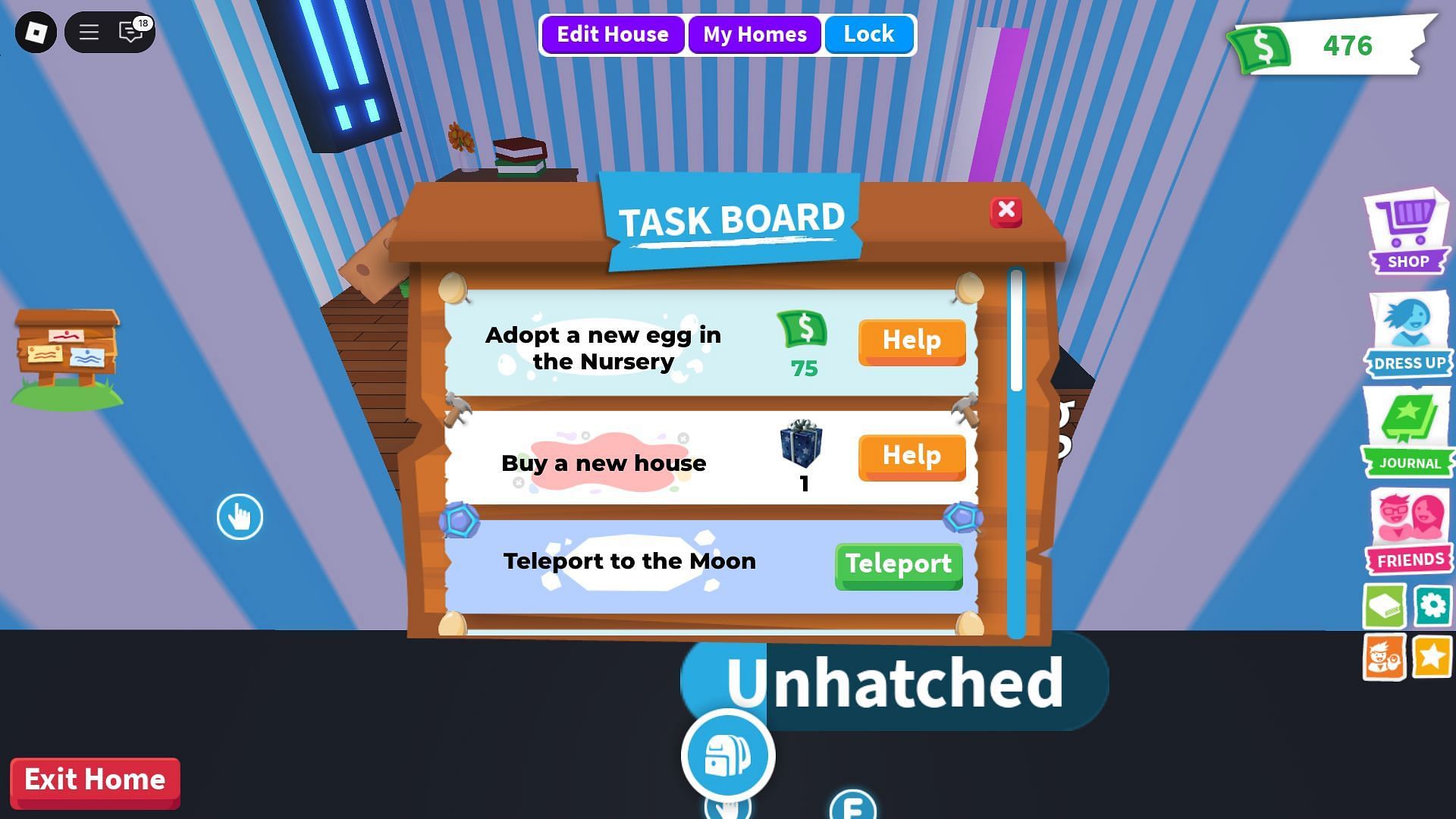 The Teleport option in the Task Board (Image via Roblox)
