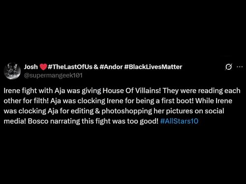 A RuPaul's Drag Race All Stars fan comments on Irene and Aja's argument (Image via X/@supermangeek101)