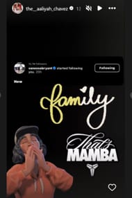 Aaliyah Chavez reacts to Vanessa Bryant following her on Instagram (Source: Instagram/the_aaliyahchavez)