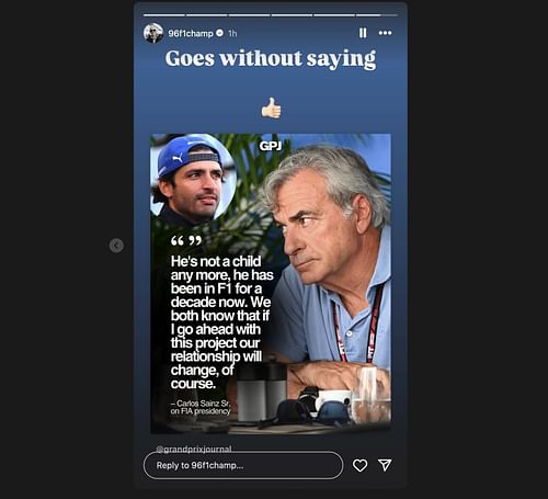 Screen grab from Damon Hill's instagram story [via instagram/96f1champ]