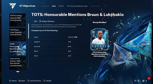 The objectives to complete Dodi Lukebakio TOTS HM item (Image via EA Sports)
