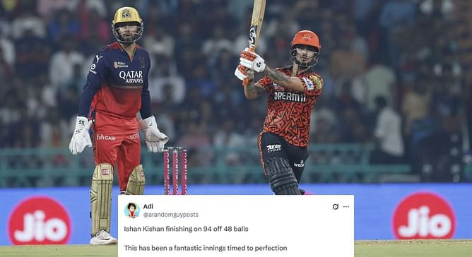 "Fantastic innings timed to perfection" - Fans erupt as Ishan Kishan smashes 94* off 48 balls in RCB vs SRH IPL 2025 match