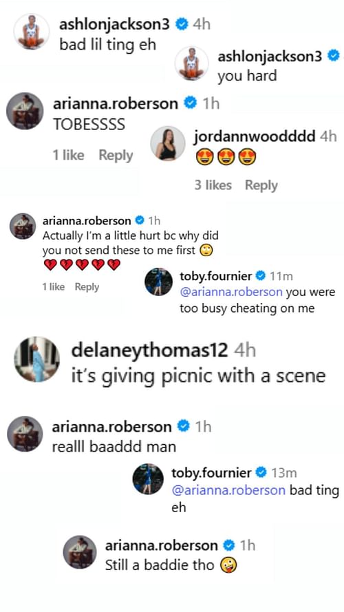 Arianna Roberson, Ashlon Jackson and other Blue Devils' players comment on Fournier's post | via @toby.fournier/ig