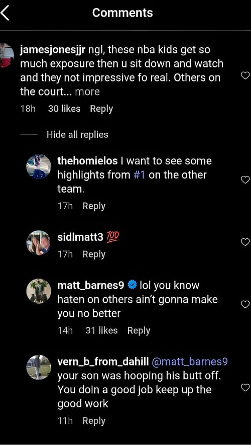 Matt Barnes' comments exchange on IG post