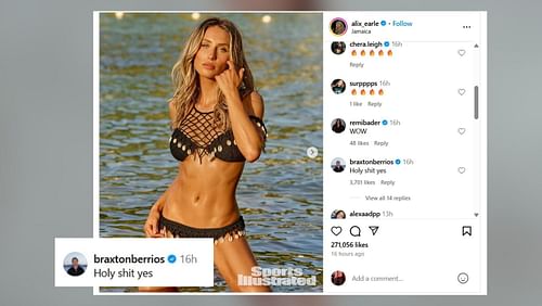 Braxton Berrios sends 3-word message to girlfriend Alix Earle posing for 2025 SI Swimsuit cover (image credit: instagram/alix_earle)