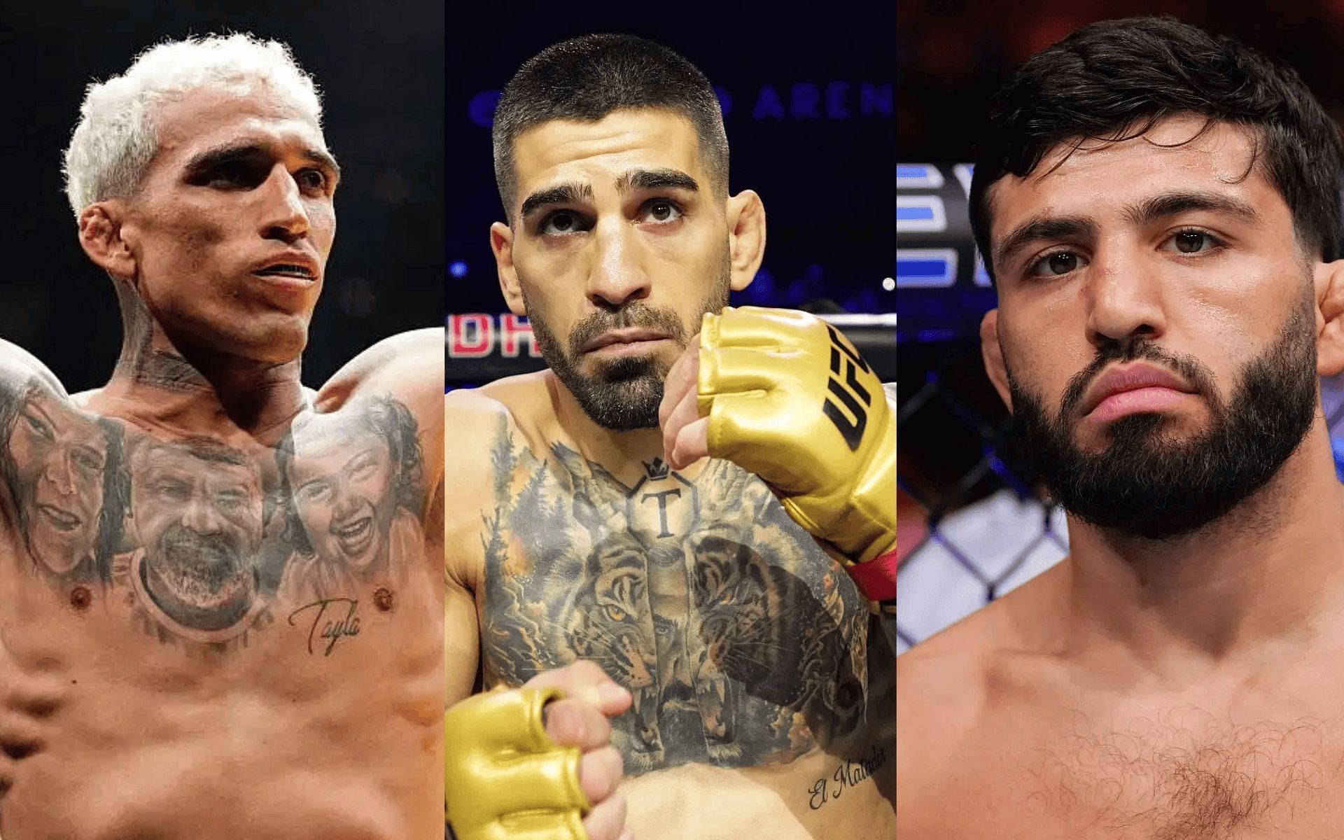 Renato Moicano discusses why Charles Oliveira (left) is fighting for title against Ilia Topuria (middle) over Arman Tsarukyan (right). [Images courtesy: Getty]